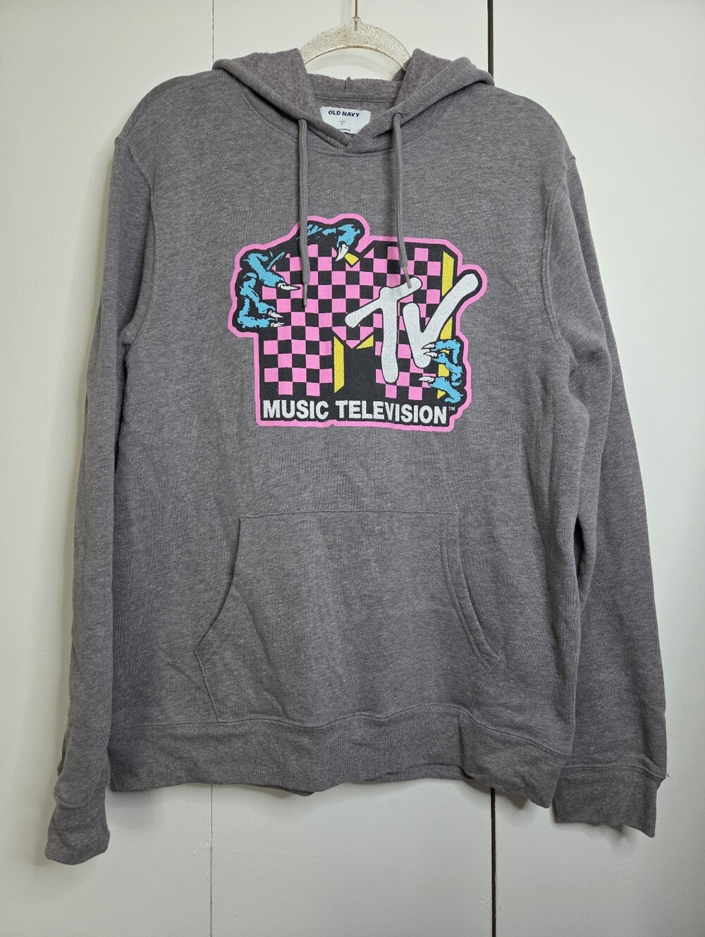 Old Navy Women's XL Heather Gray MTV Graphic Hoodie Pouch Front -UNISEX L